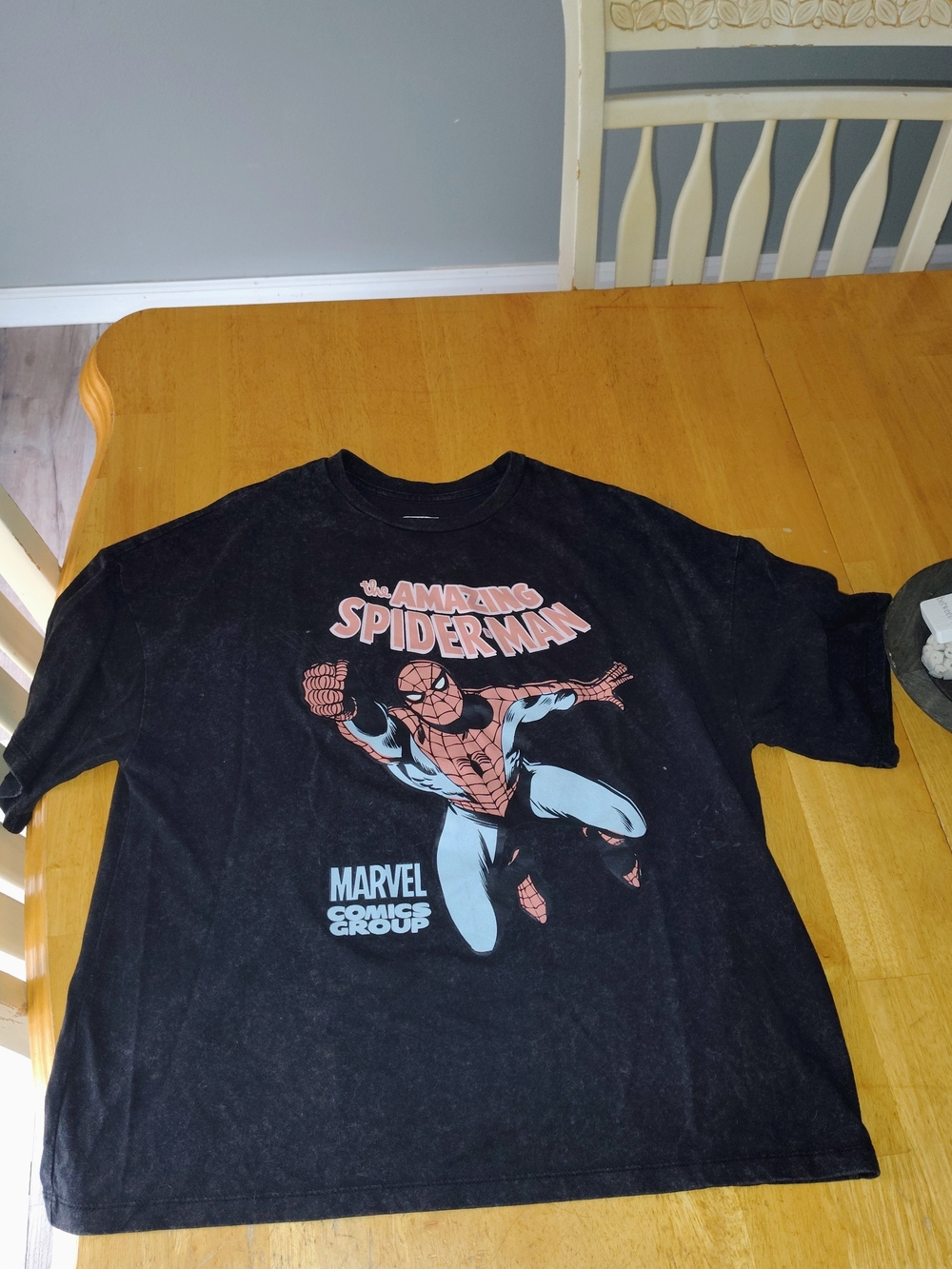 Marvel Black Spider-Man Graphic Tee with Red and Light Blue Print